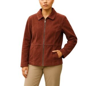VINTAGE Jessica Dark Dusty Rose Genuine Suede Jacket Zipper Pockets Size XL 18